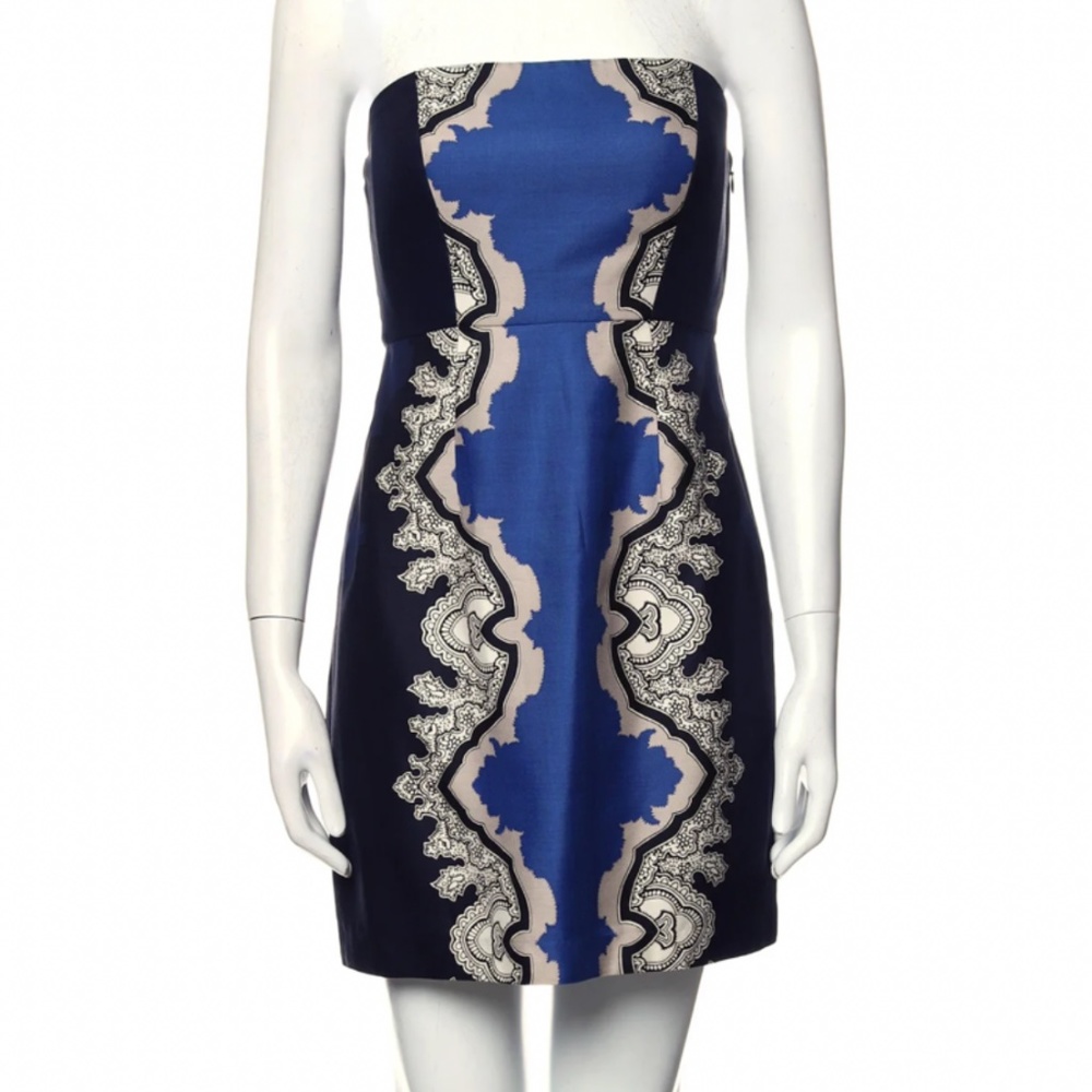 Tibi Blue Silk Strapless Dress